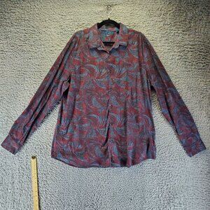 Perry Ellis Shirt Mens 2XLT Red & Black Print Long Sleeve Button-Up Stretch